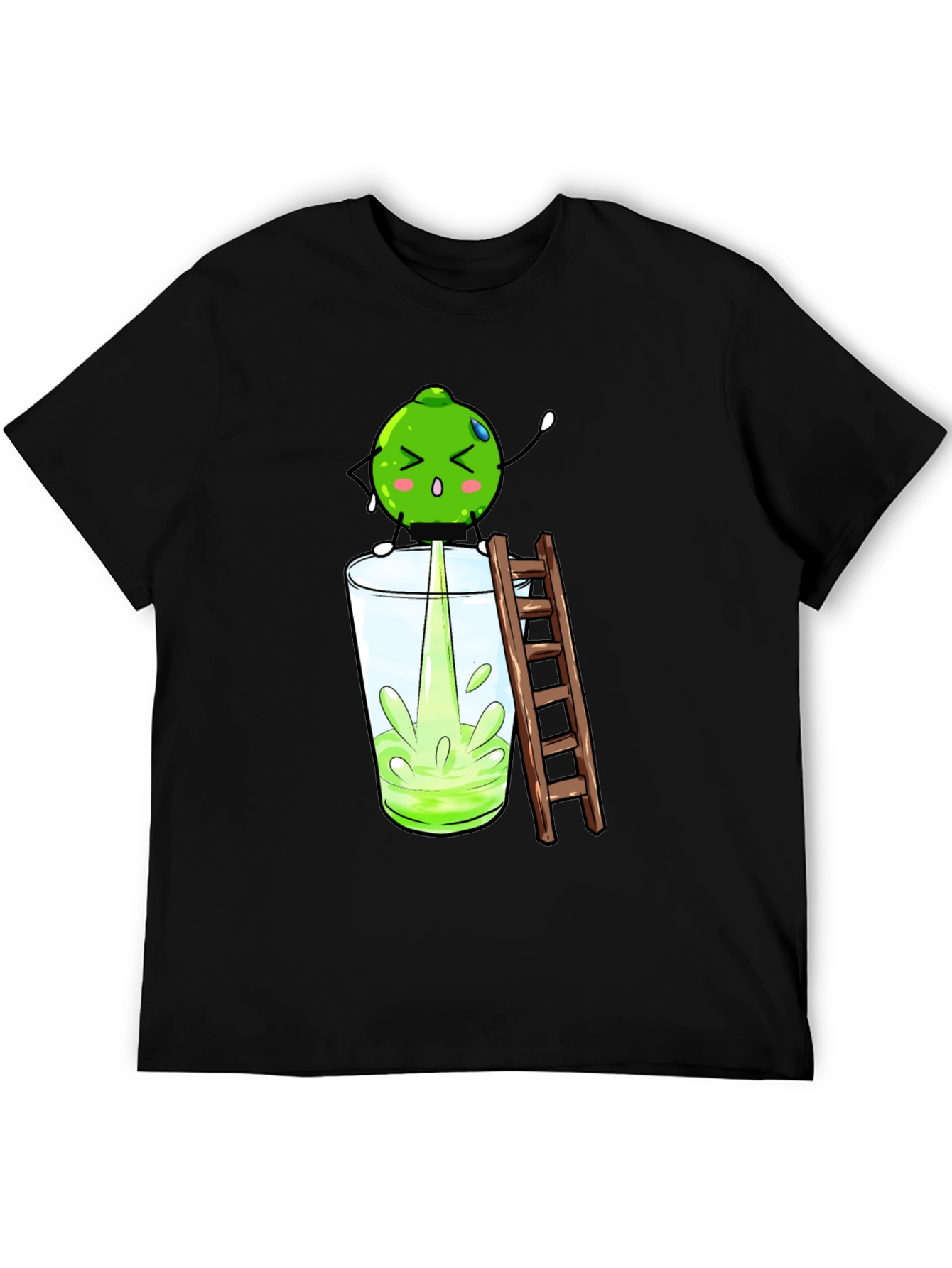 Funny Lime Juice Cartoon Black T-Shirt