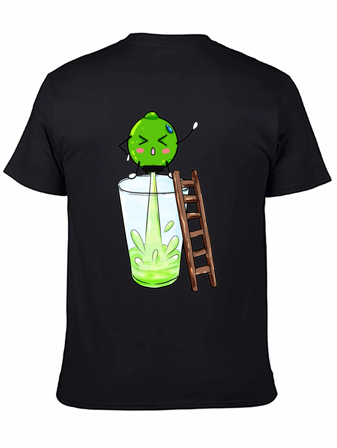 Funny Lime Juice Cartoon Black T-Shirt