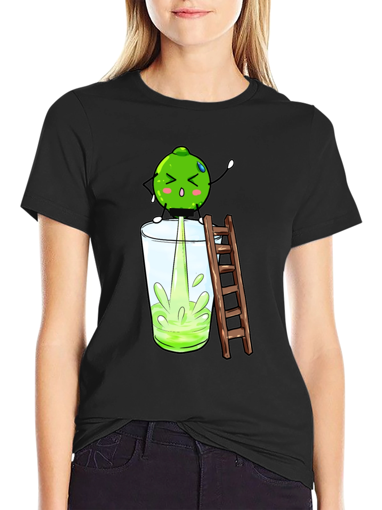 Funny Lime Juice Cartoon Black T-Shirt