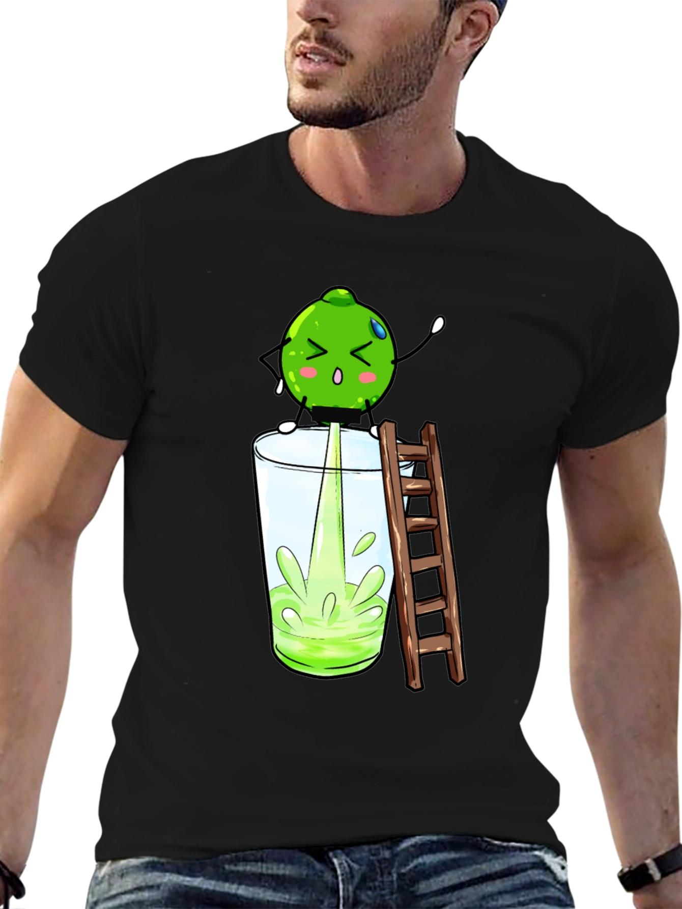 Funny Lime Juice Cartoon Black T-Shirt