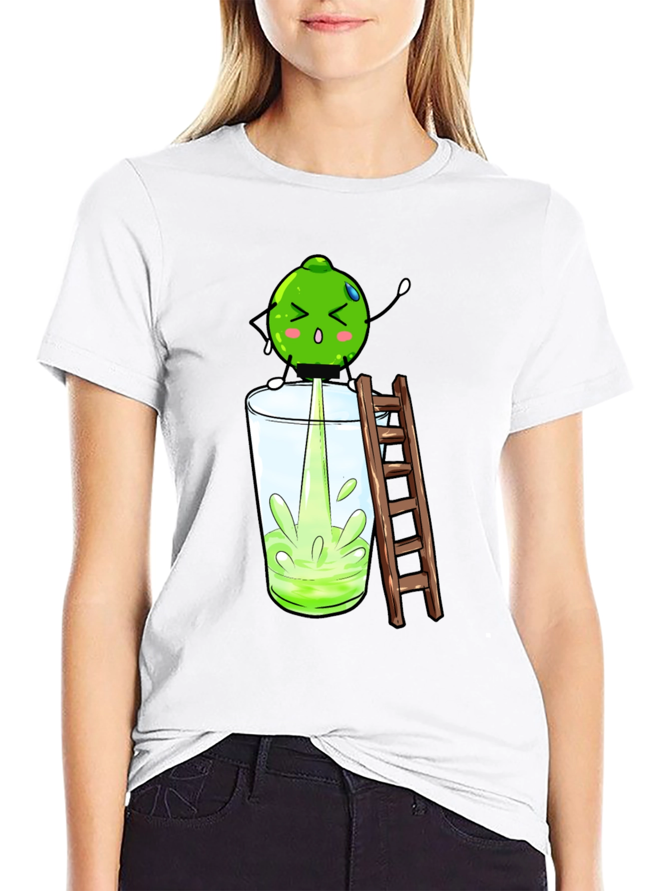 Funny Lime Juice Cartoon Black T-Shirt