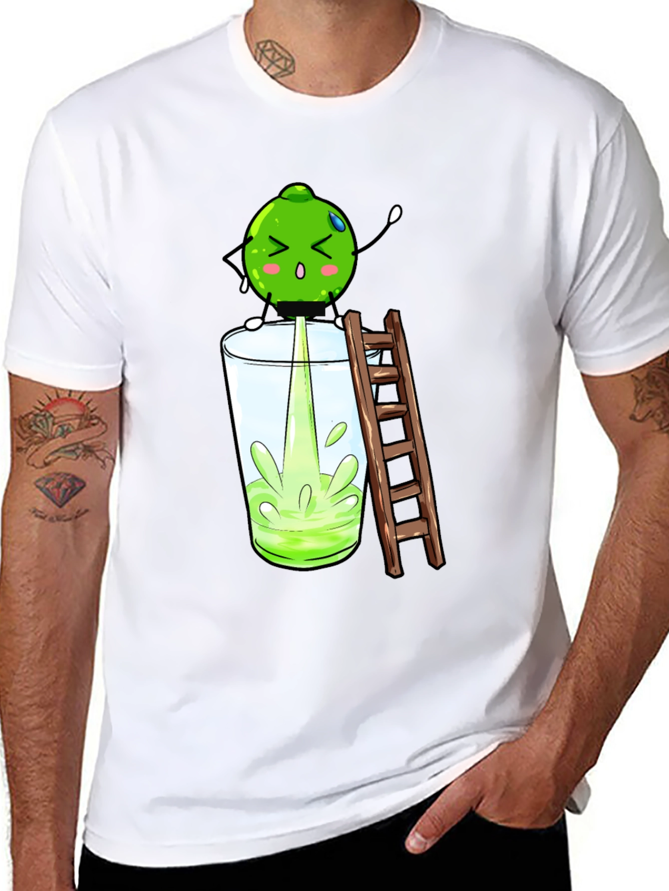 Funny Lime Juice Cartoon Black T-Shirt