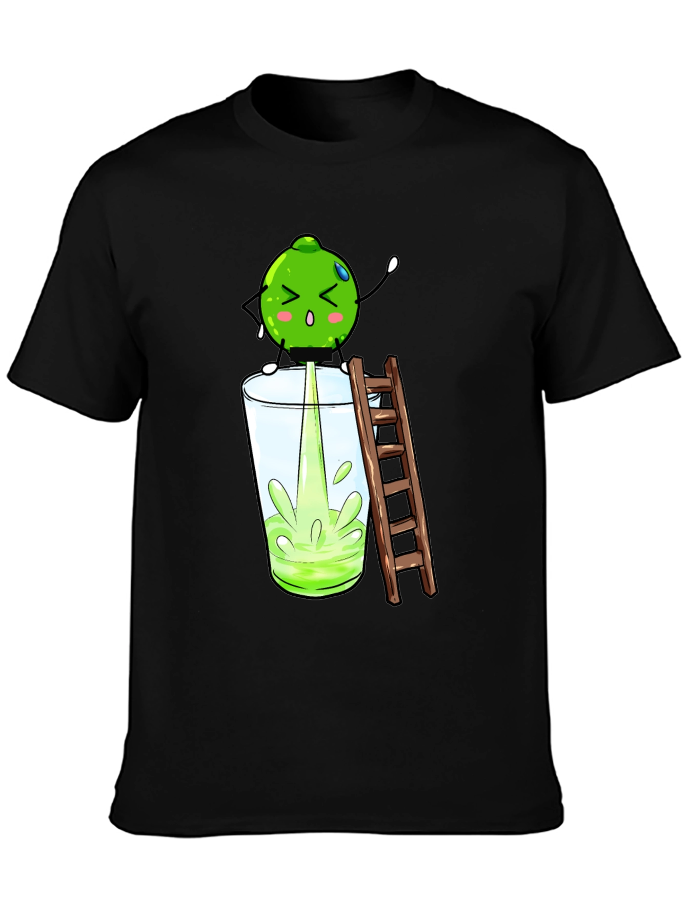 Funny Lime Juice Cartoon Black T-Shirt