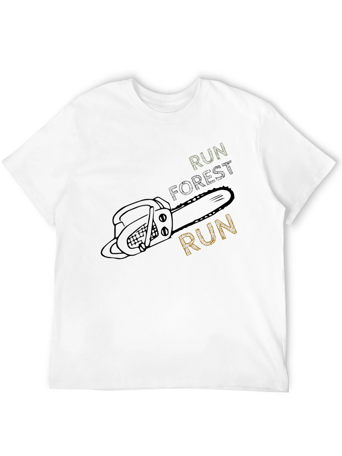 Run Forest Run Chainsaw T-Shirt - Unique Design