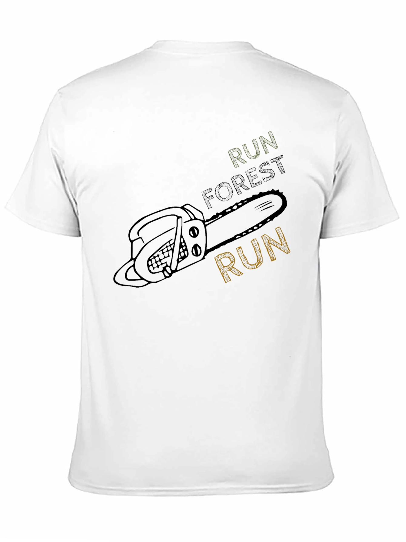 Run Forest Run Chainsaw T-Shirt - Unique Design