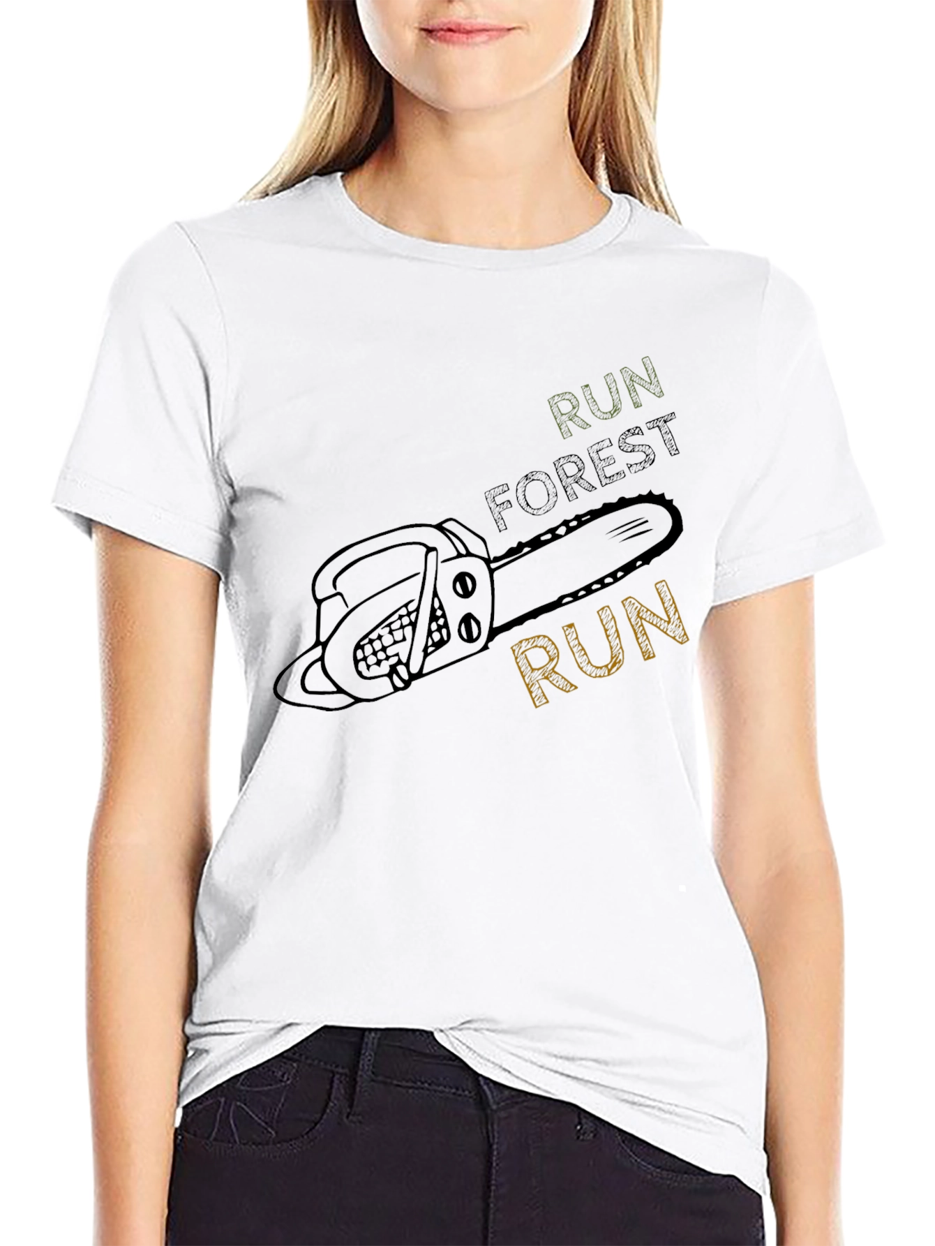 Run Forest Run Chainsaw T-Shirt - Unique Design