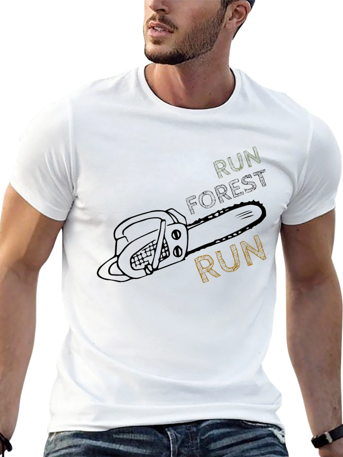 Run Forest Run Chainsaw T-Shirt - Unique Design