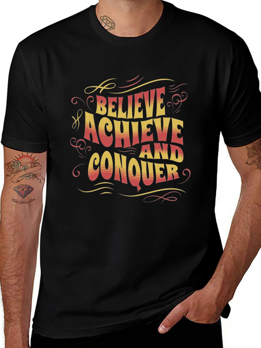 Believe Achieve Conquer Graphic Tee - Black Cotton T-Shirt