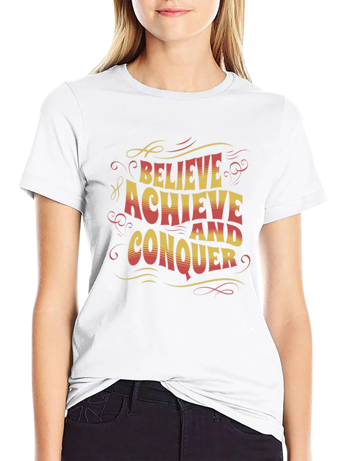 Believe Achieve Conquer Graphic Tee - Black Cotton T-Shirt