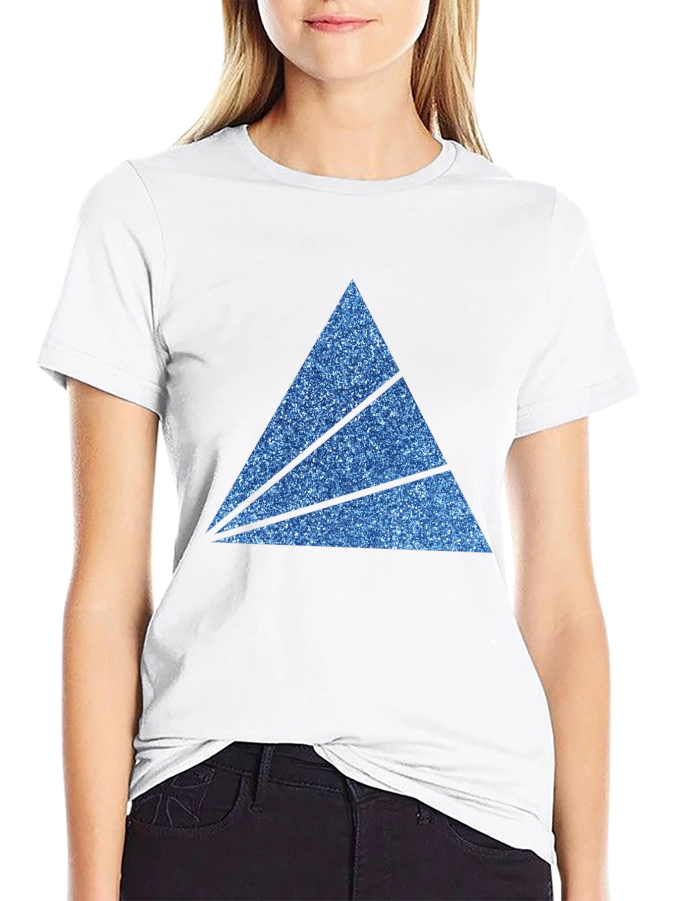 Mens Black T-Shirt with Sparkly Blue Triangle Graphic