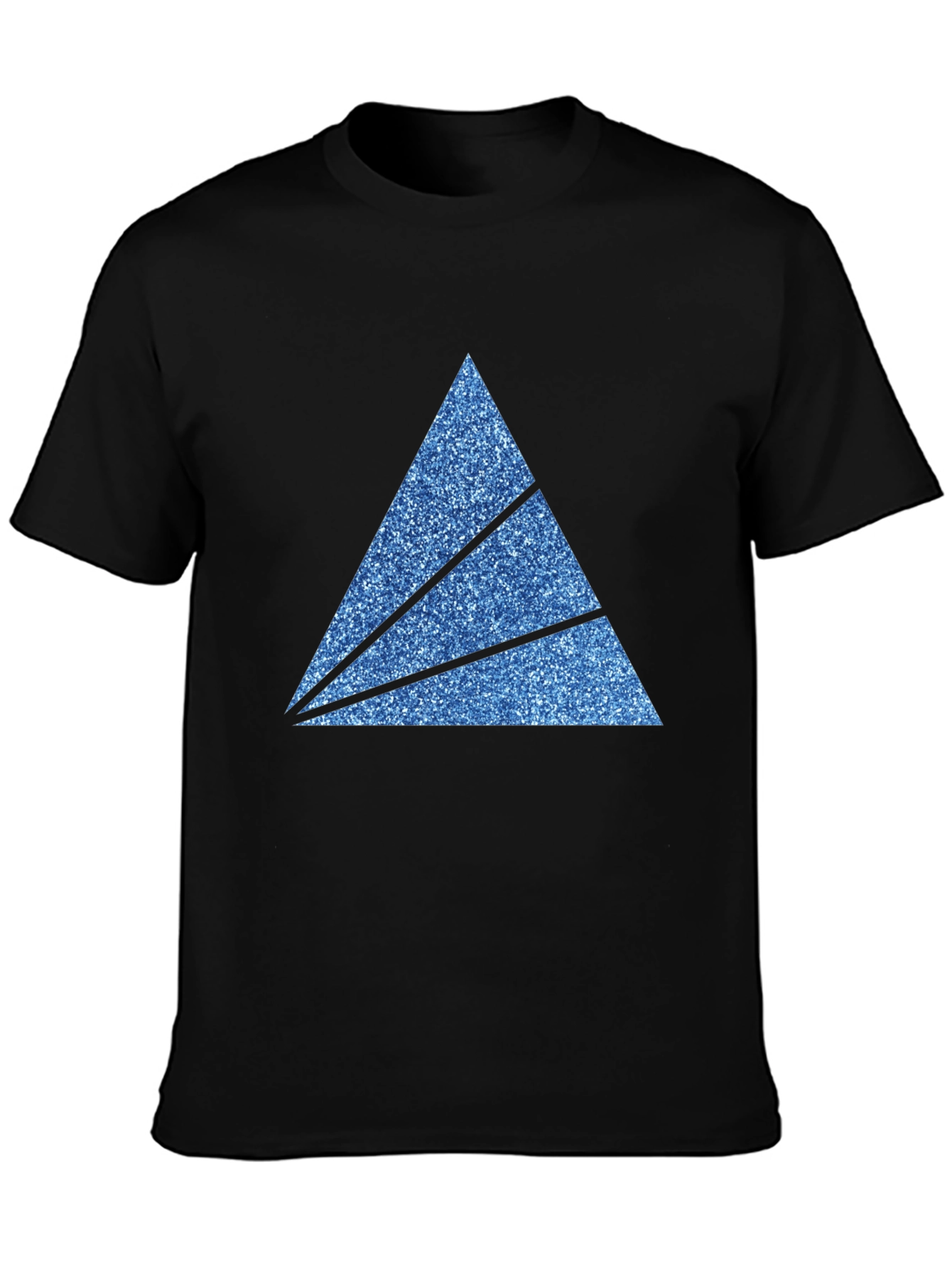 Mens Black T-Shirt with Sparkly Blue Triangle Graphic