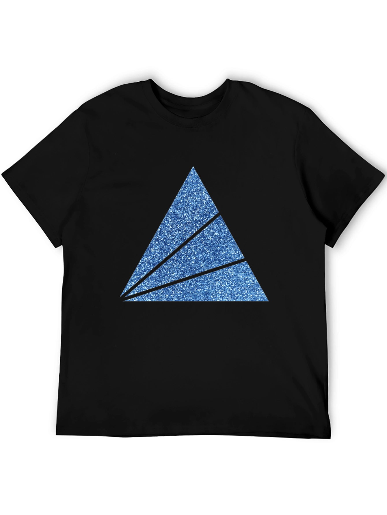 Mens Black T-Shirt with Sparkly Blue Triangle Graphic
