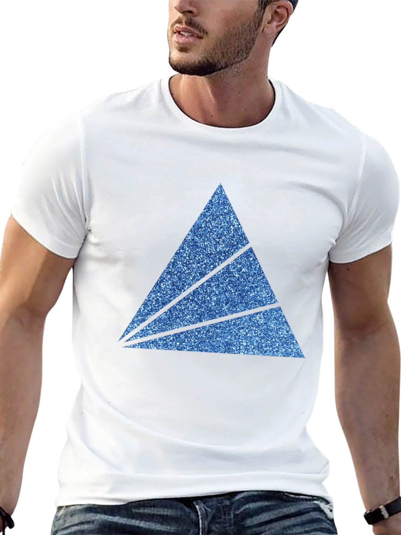 Mens Black T-Shirt with Sparkly Blue Triangle Graphic