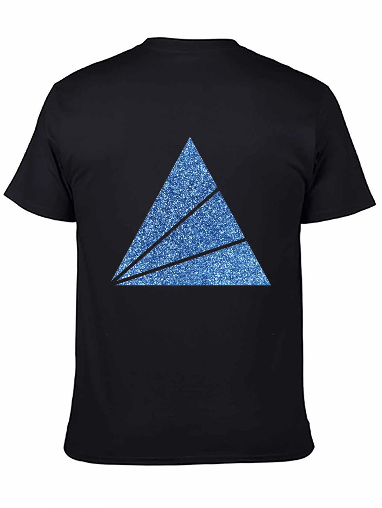 Mens Black T-Shirt with Sparkly Blue Triangle Graphic