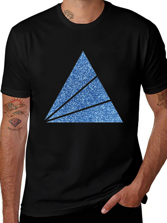 Mens Black T-Shirt with Sparkly Blue Triangle Graphic