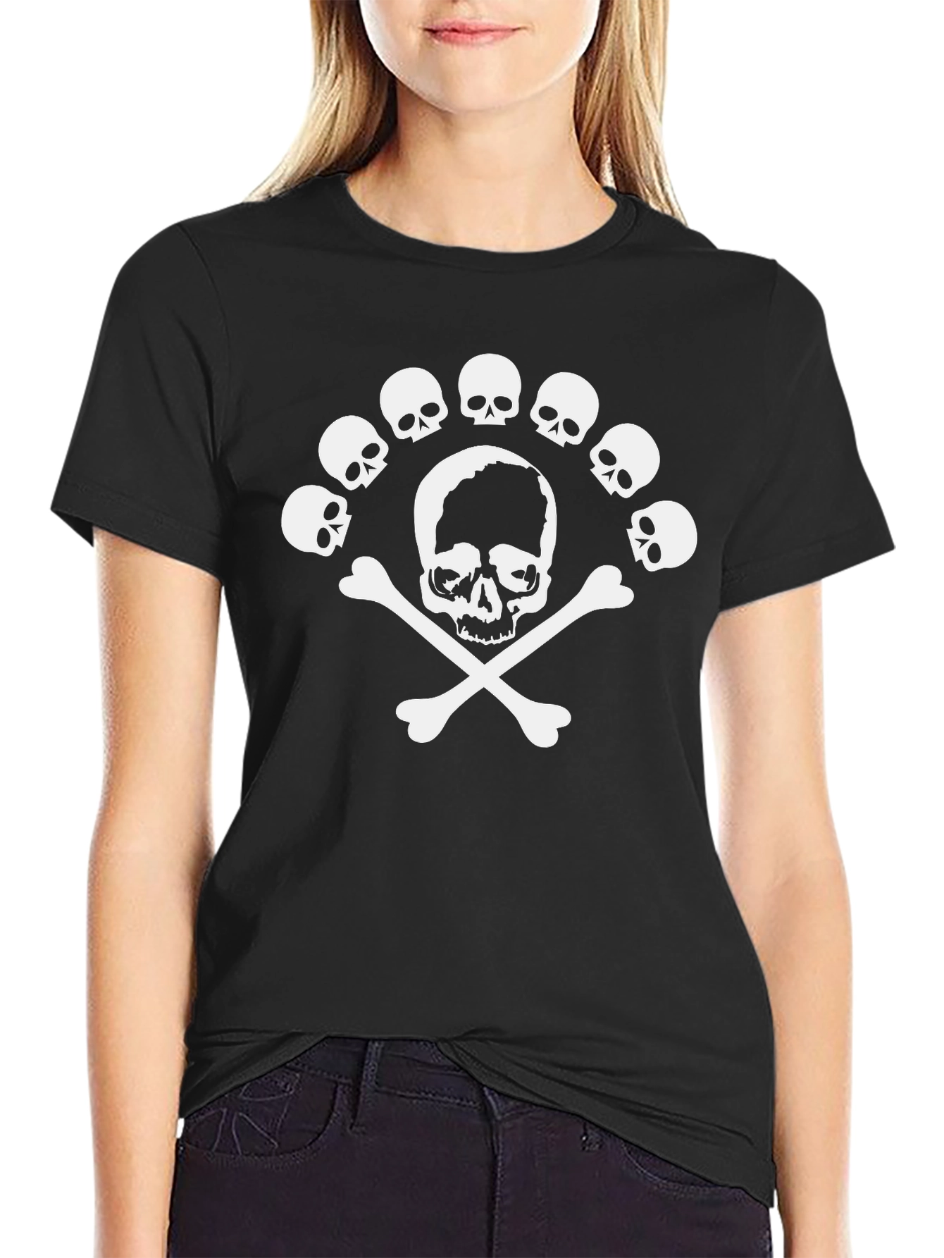 Skull & Crossbones Graphic Tee - Black Cotton T-Shirt