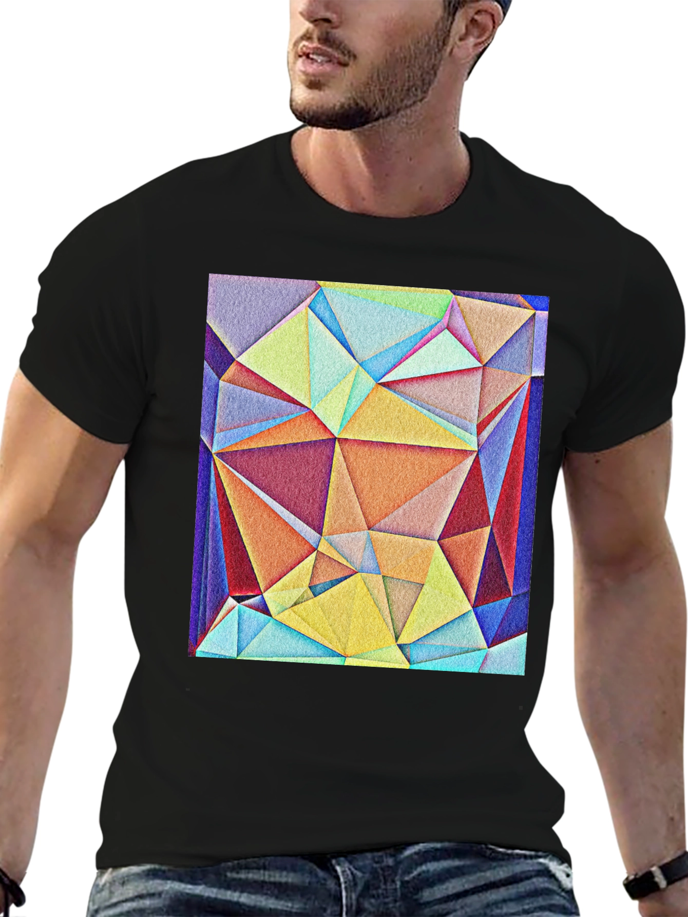 Geometric Triangle Art Tee - Modern Abstract Design