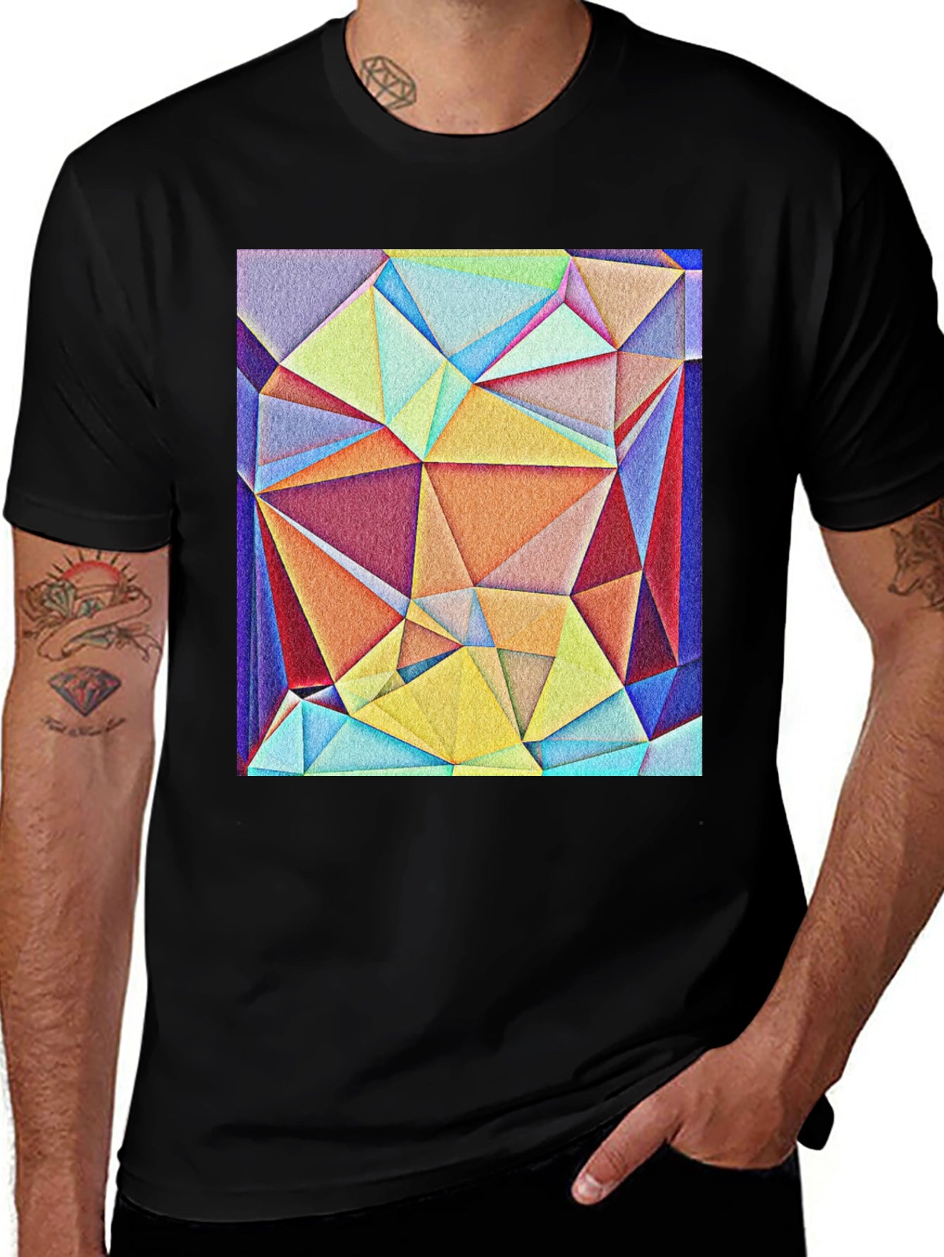 Geometric Triangle Art Tee - Modern Abstract Design