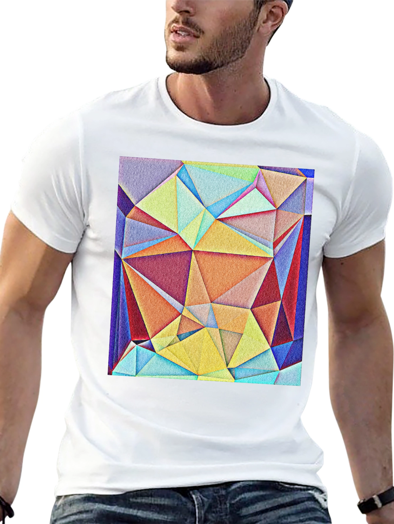 Geometric Triangle Art Tee - Modern Abstract Design