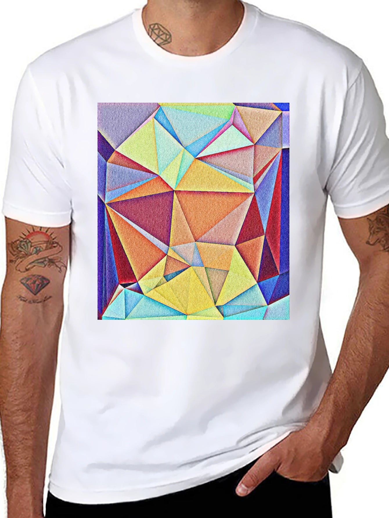 Geometric Triangle Art Tee - Modern Abstract Design