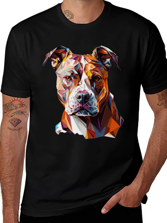 Geometric Pitbull Dog Graphic Tee - Modern Abstract Art Shirt