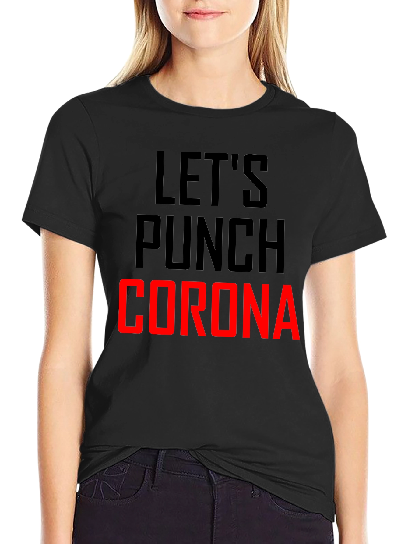 Lets Punch Corona Black Graphic T-Shirt