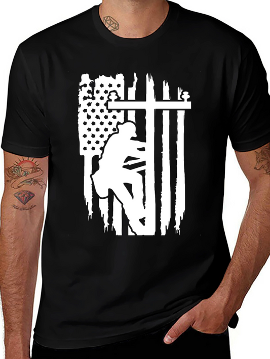 Lineman American Flag Graphic T-Shirt - Black