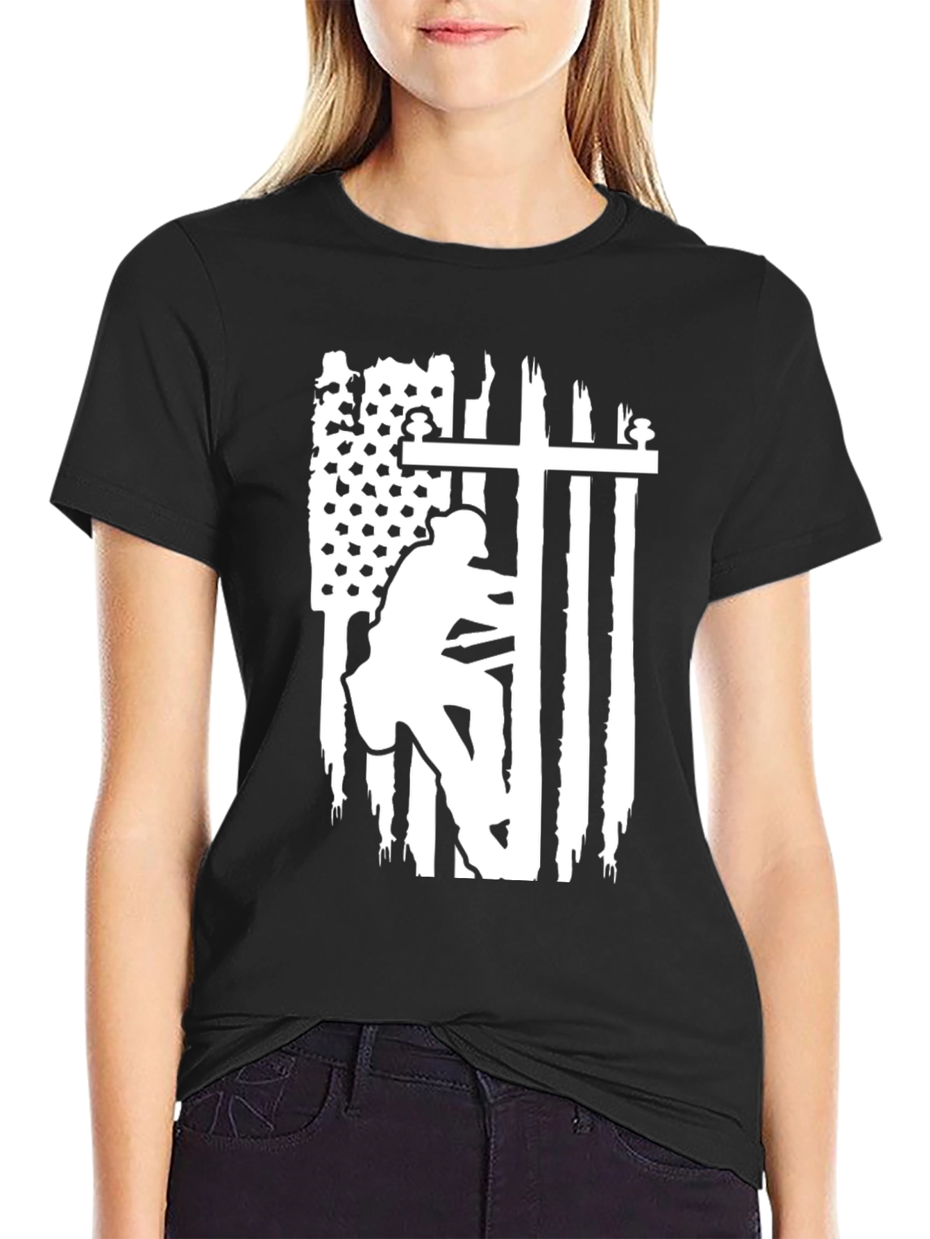 Lineman American Flag Graphic T-Shirt - Black