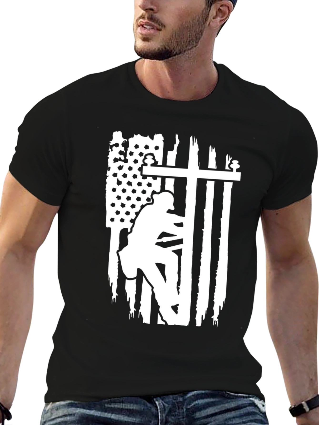 Lineman American Flag Graphic T-Shirt - Black