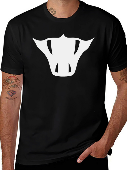 Mens Black T-Shirt with Abstract White Bull Design