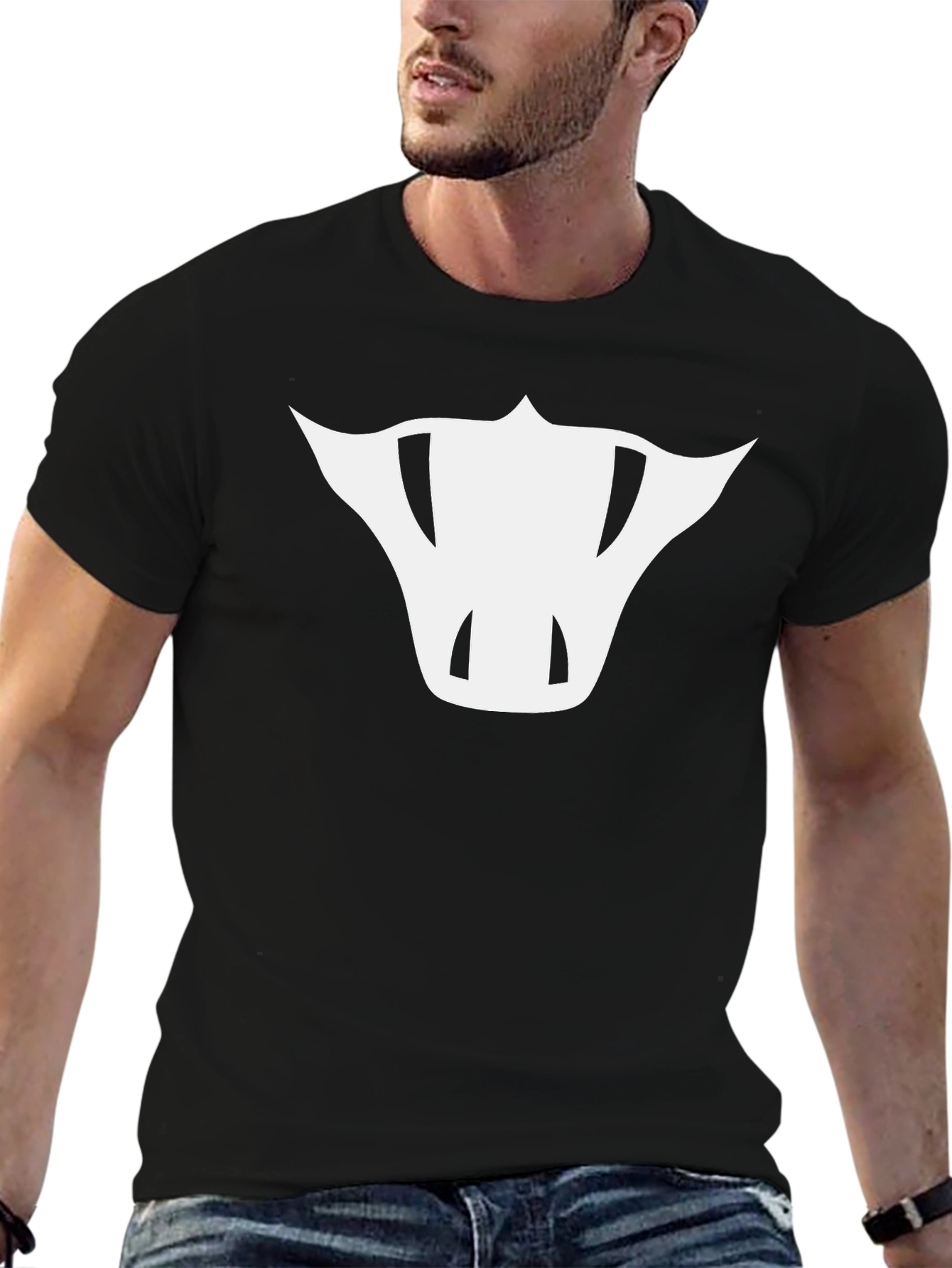 Mens Black T-Shirt with Abstract White Bull Design