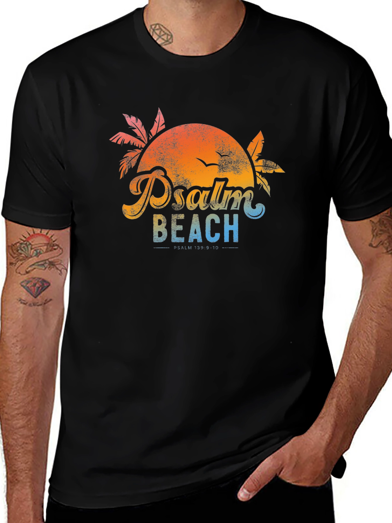 Psalm Beach T-Shirt - Retro Sunset Design