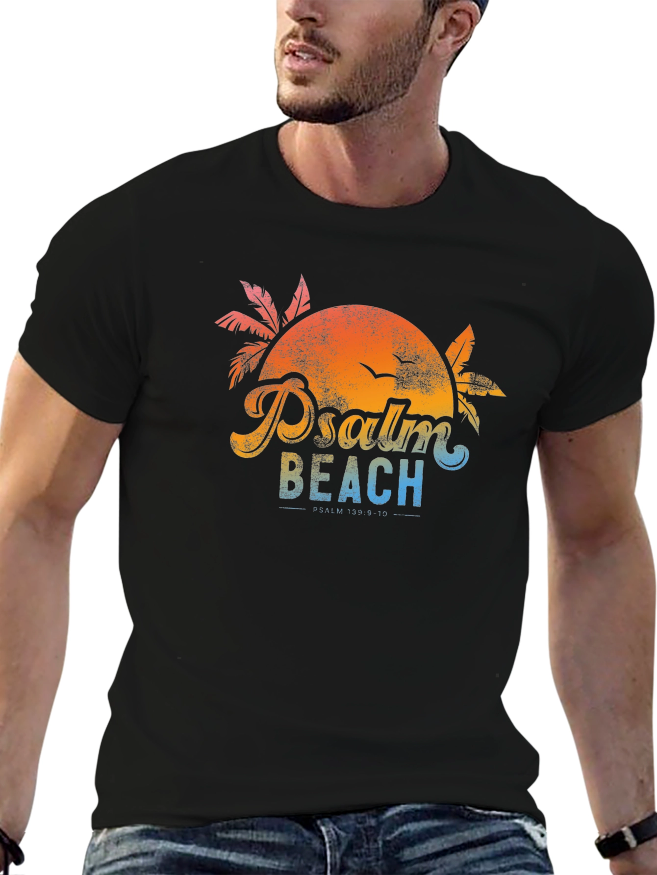 Psalm Beach T-Shirt - Retro Sunset Design