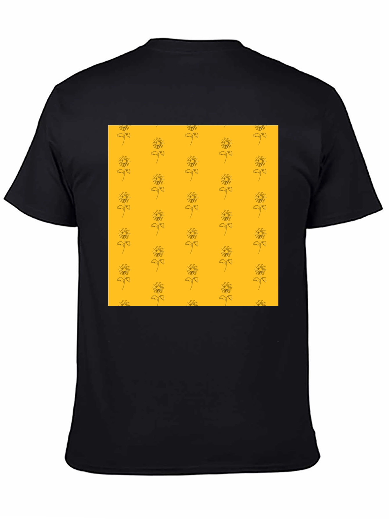 Sunflower Pattern Black T-Shirt