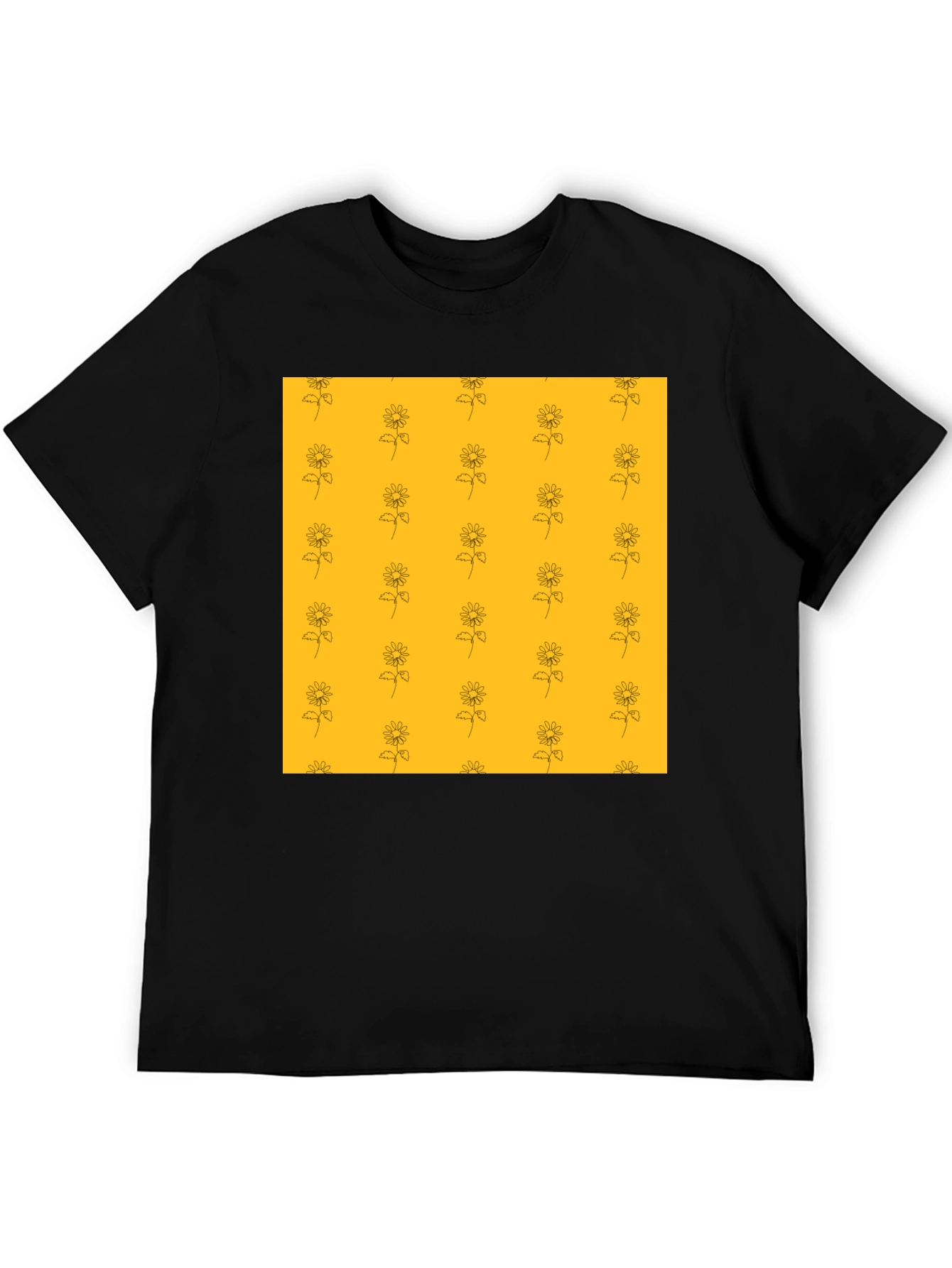 Sunflower Pattern Black T-Shirt