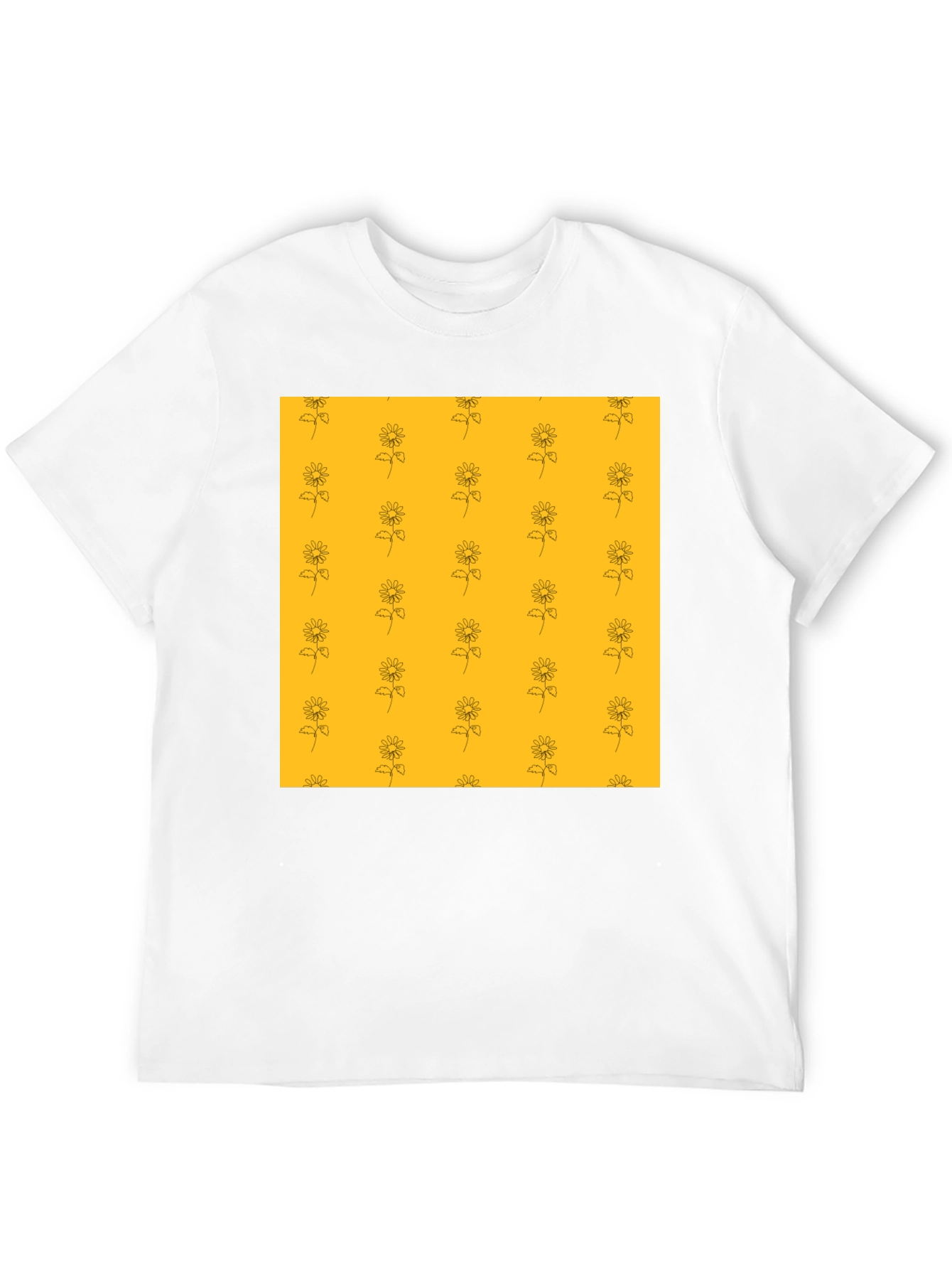 Sunflower Pattern Black T-Shirt