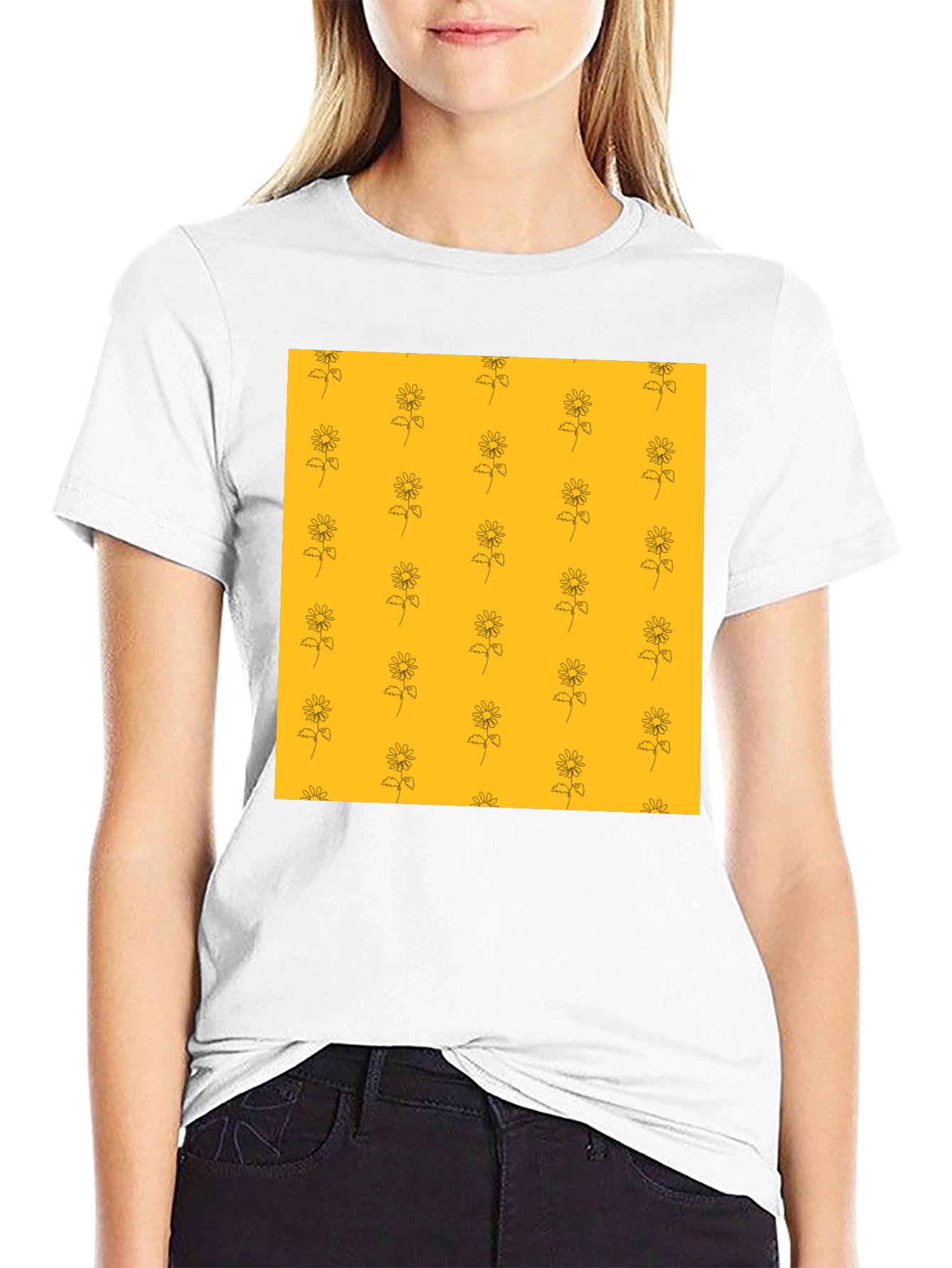 Sunflower Pattern Black T-Shirt