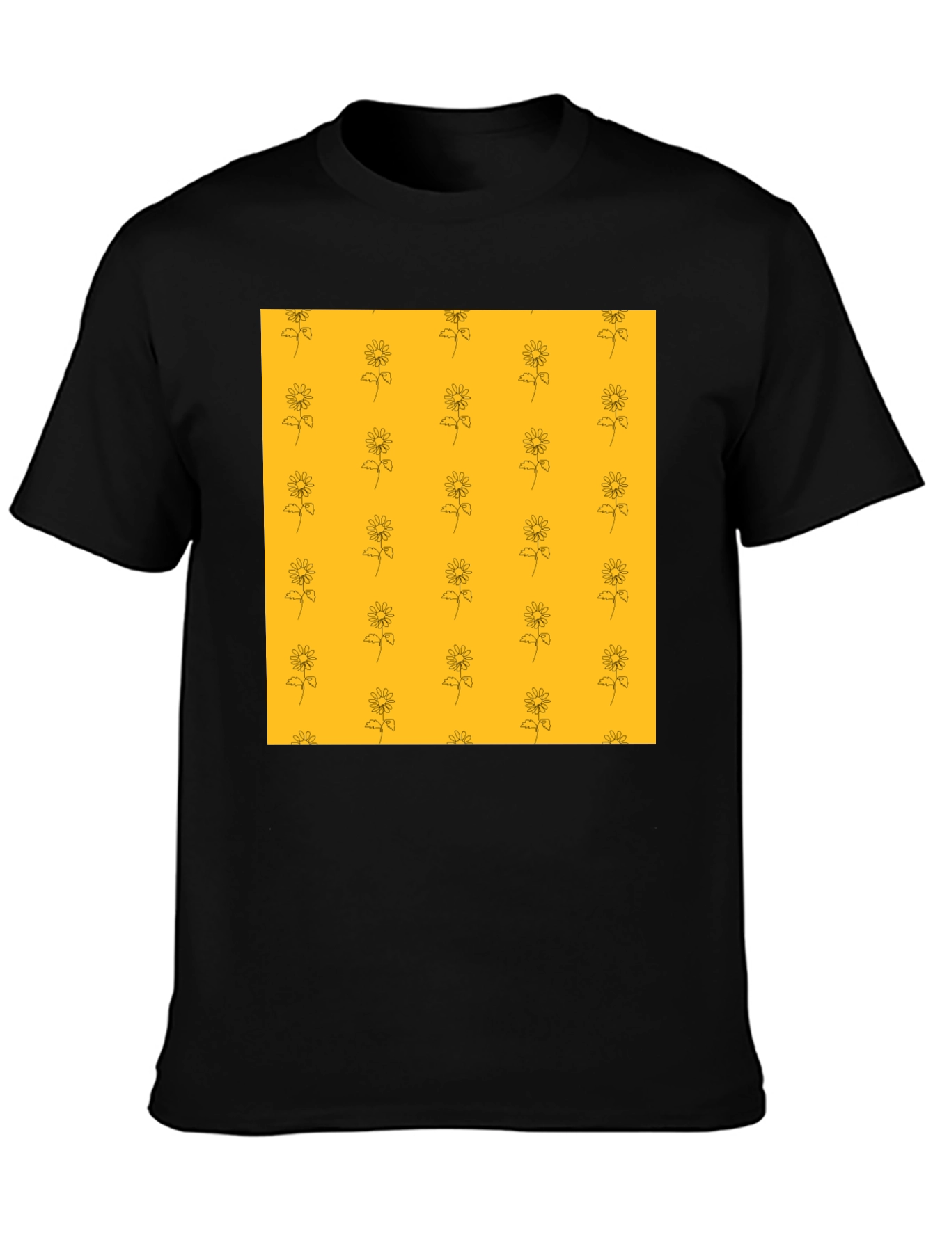Sunflower Pattern Black T-Shirt