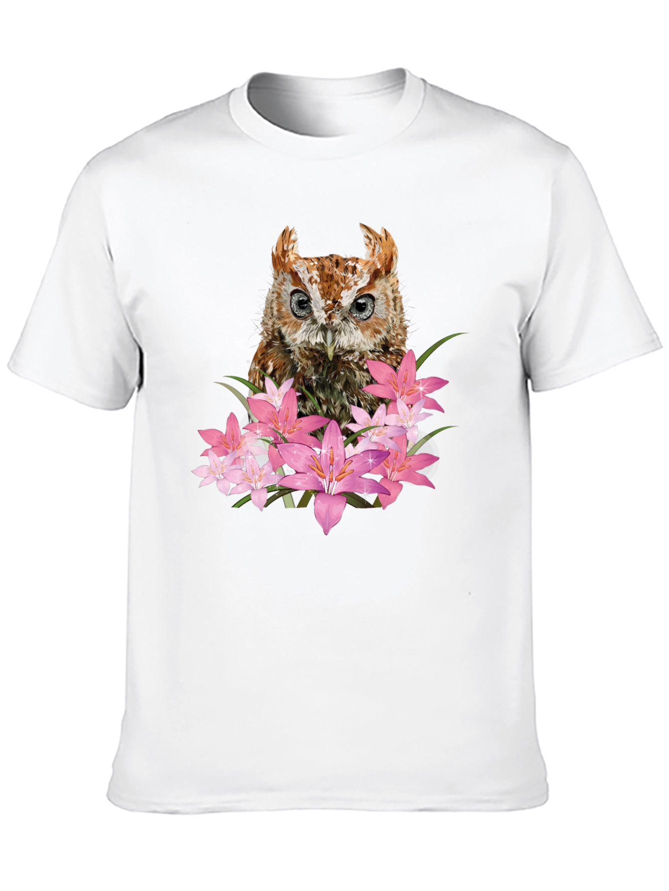 Owl & Floral Graphic Black T-Shirt