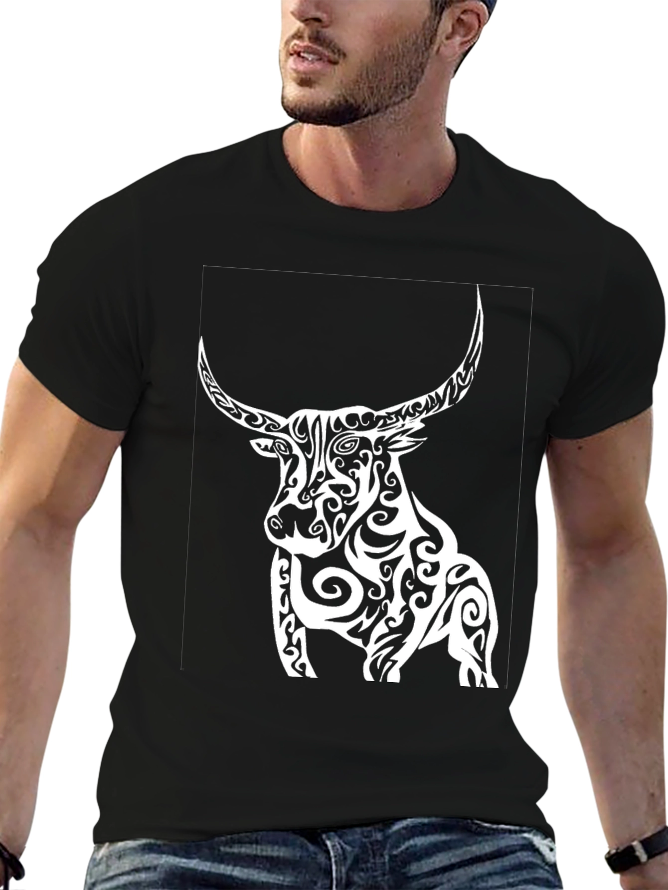 Tribal Bull Graphic Black T-Shirt