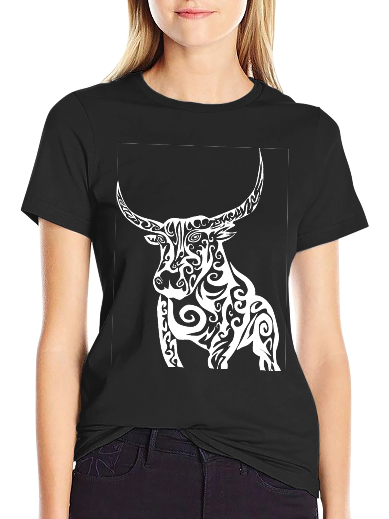 Tribal Bull Graphic Black T-Shirt