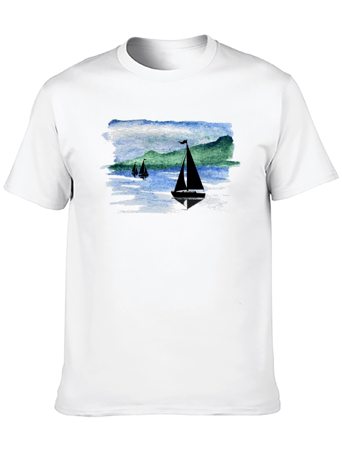 Sailboat Scene Graphic Black T-Shirt