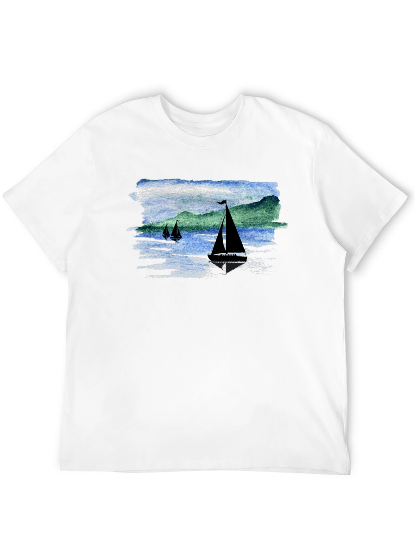 Sailboat Scene Graphic Black T-Shirt