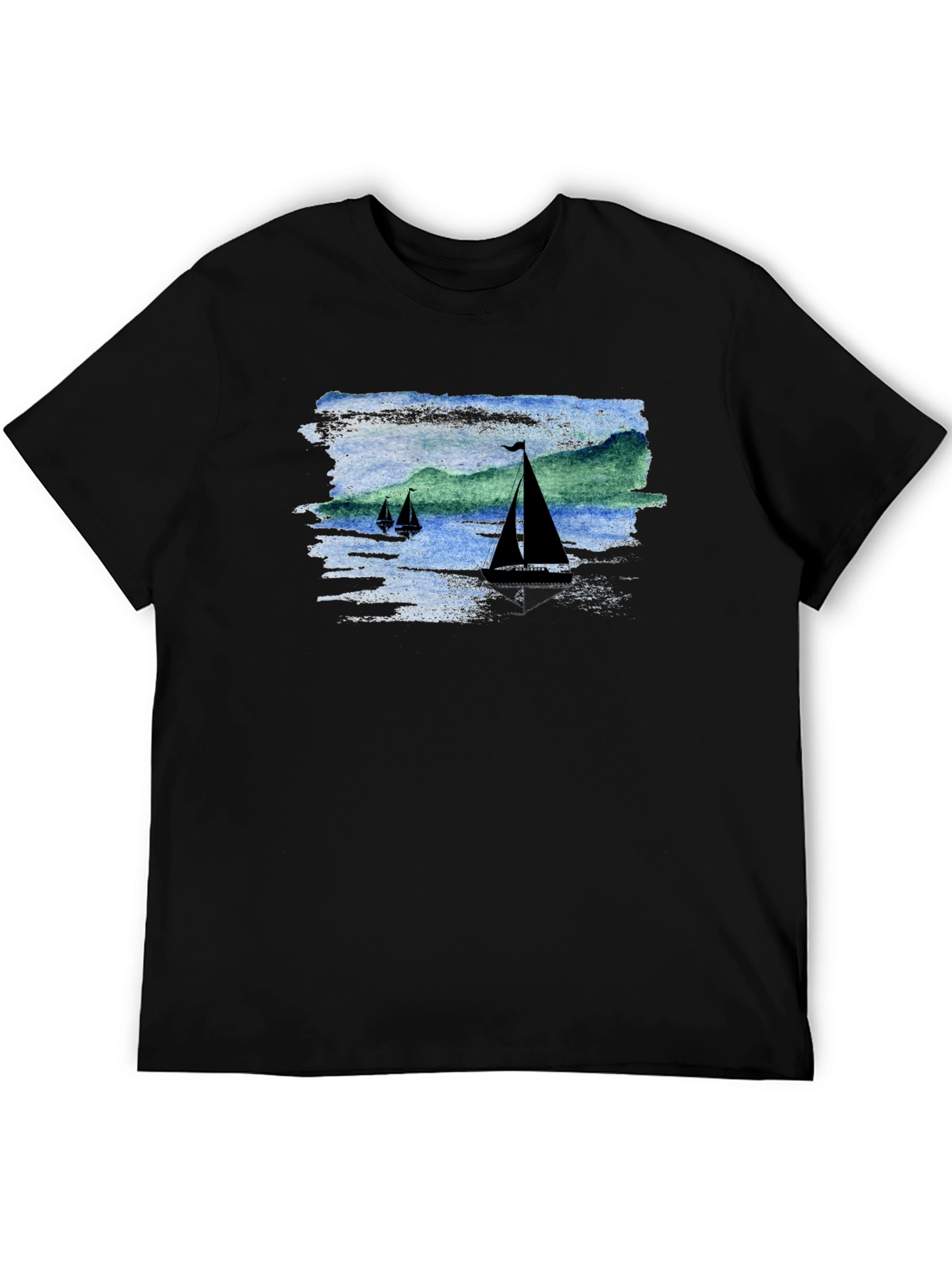 Sailboat Scene Graphic Black T-Shirt