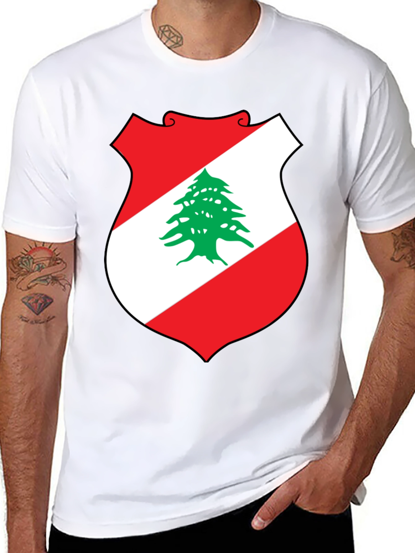 Lebanon Flag Shield Graphic T-Shirt - Black
