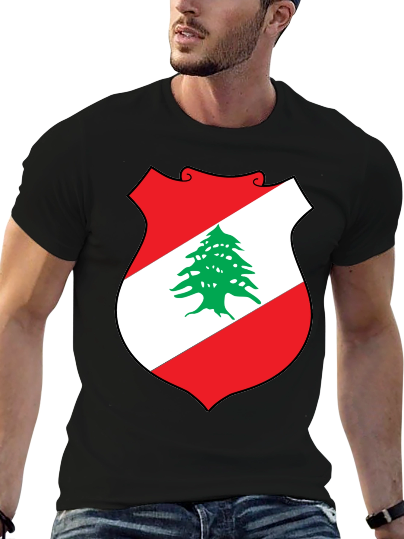 Lebanon Flag Shield Graphic T-Shirt - Black