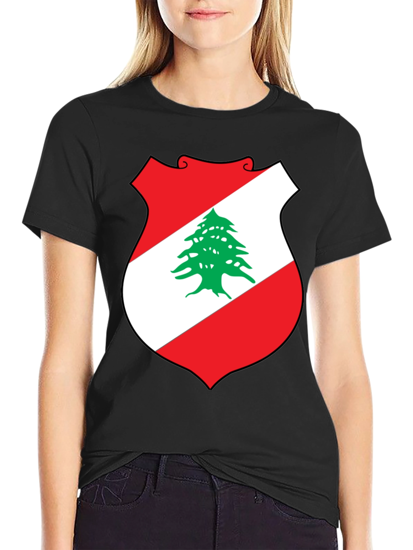 Lebanon Flag Shield Graphic T-Shirt - Black