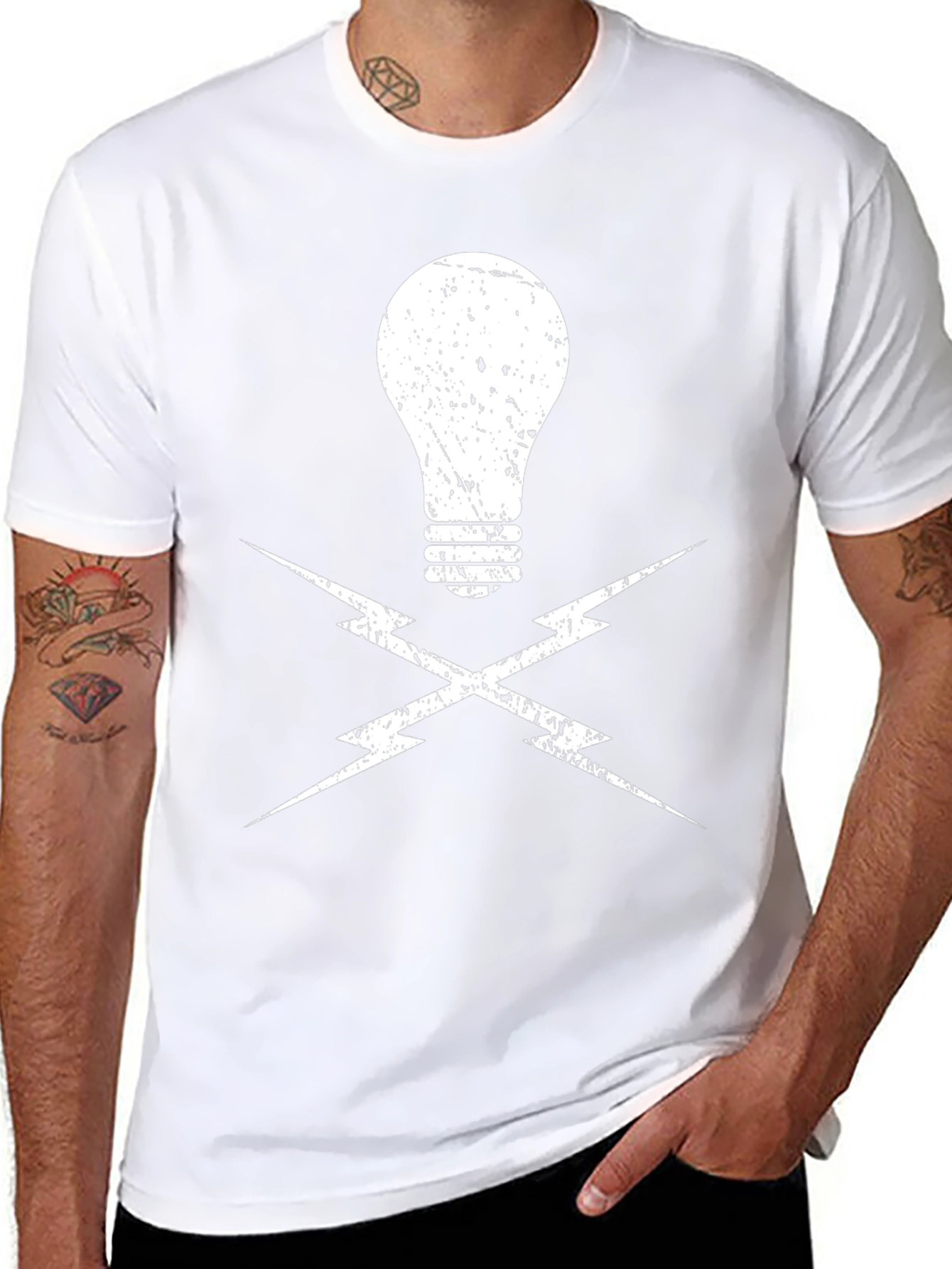 Electrician Light Bulb and Lightning Bolt Black T-Shirt