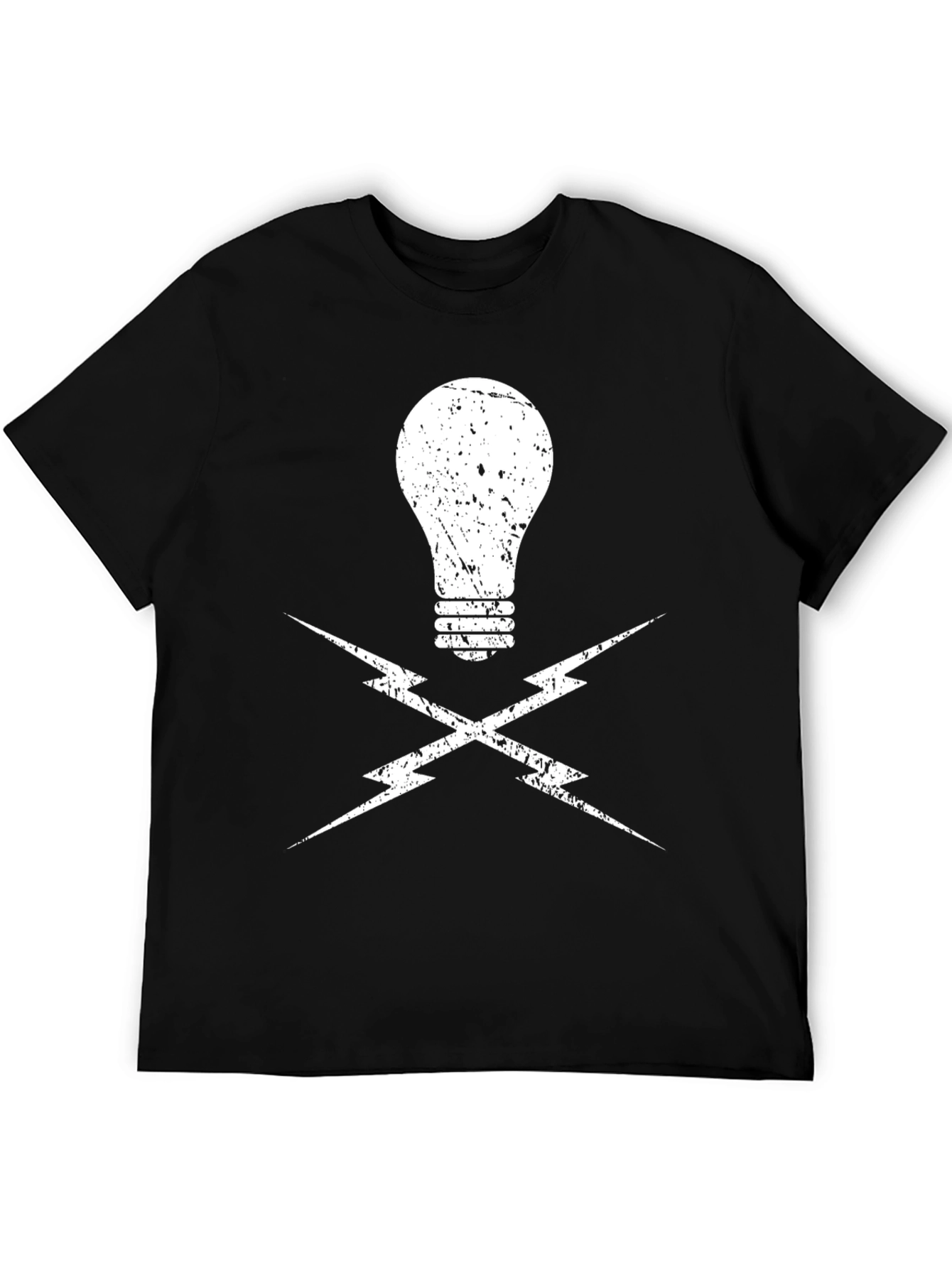 Electrician Light Bulb and Lightning Bolt Black T-Shirt