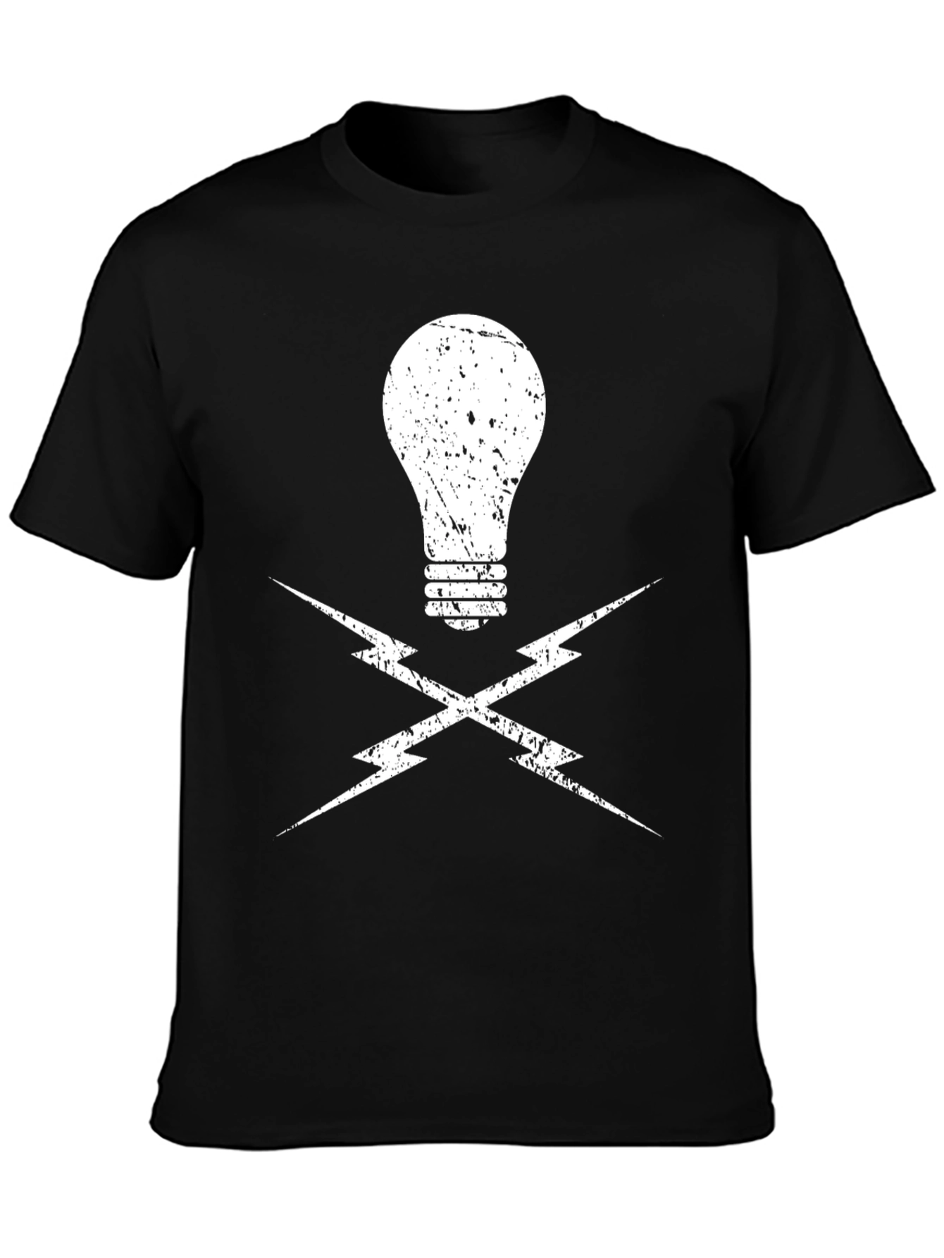 Electrician Light Bulb and Lightning Bolt Black T-Shirt